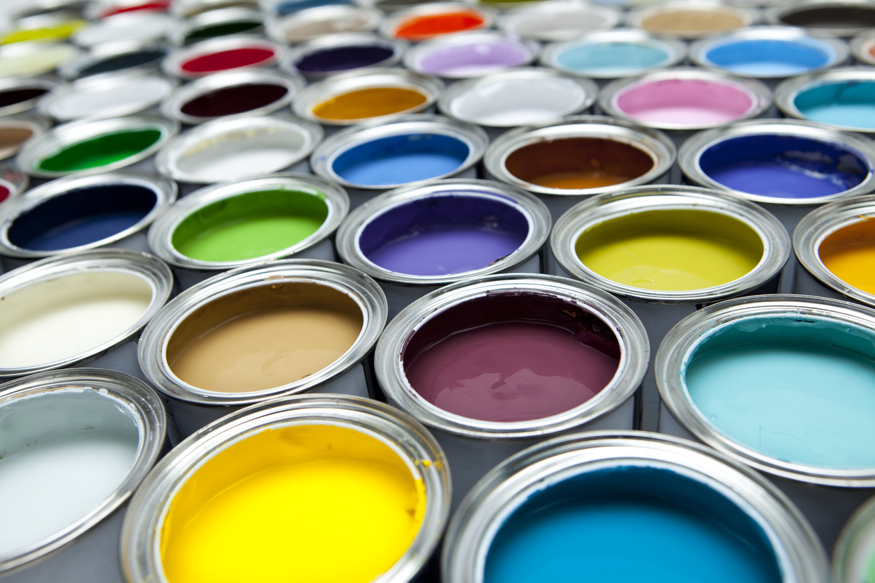 Cans of paint in multiple colors