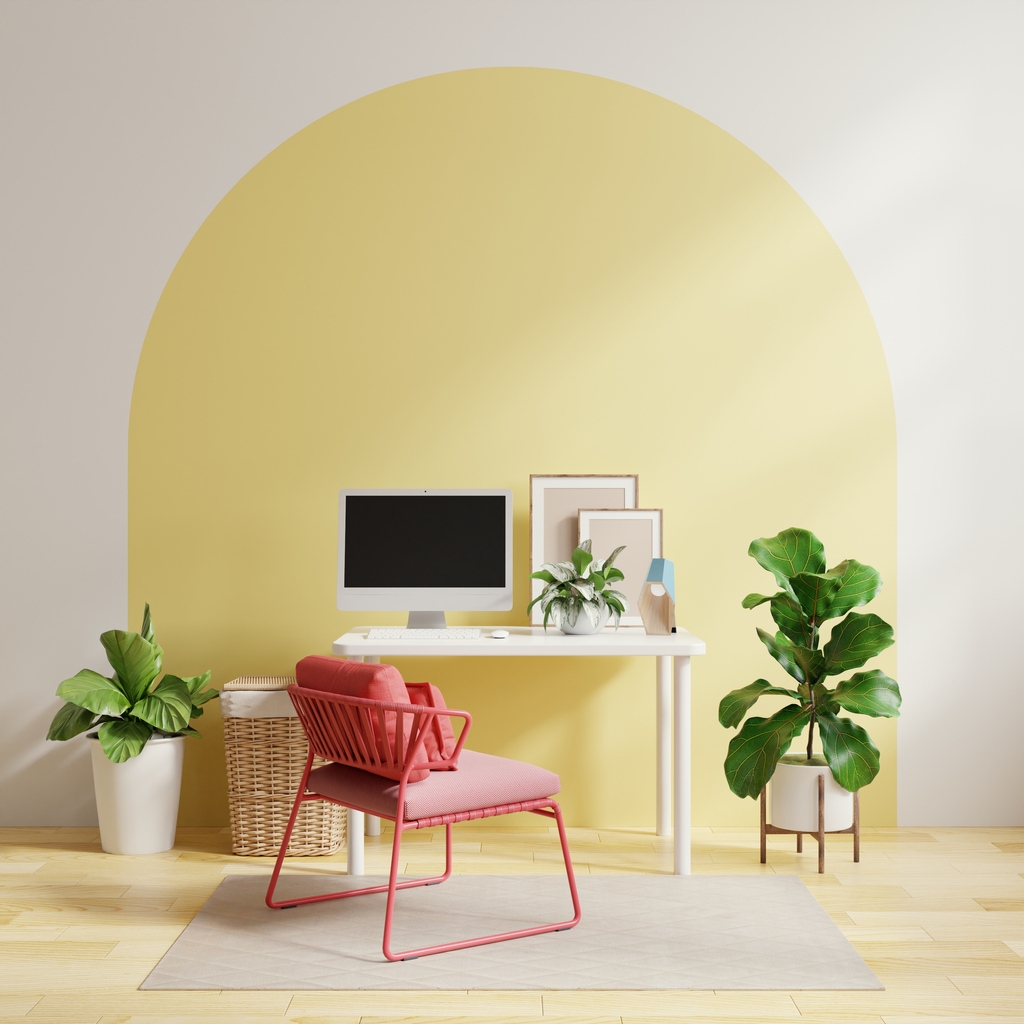 Office room with a two tone and pastel